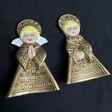 Vintage Gold Porcelain Angels Set Of Two Glitter