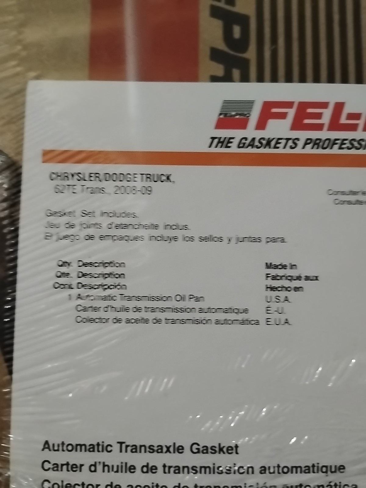 Transmission Oil Pan Gasket Fel-Pro TOS 18757 Chrysler Dodge Truck 08-09 New