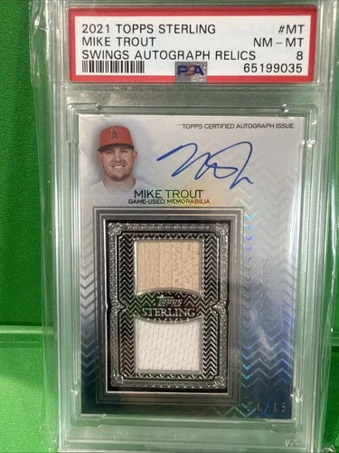 2021 TOPPS STERLING SWINGS AUTOGRAPH RELICS Patch  #MT PSA 8 MIKE TROUT   04/15