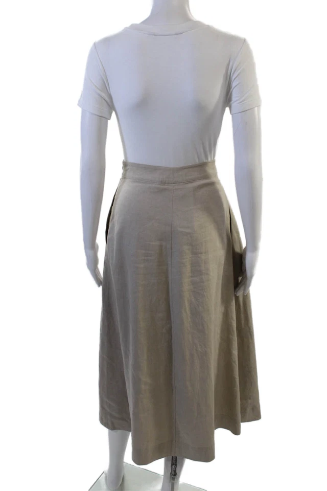 Falda midi Fabiana Filippi para mujer línea A plisada beige lino algodón talla XS Foto 3 de 4