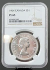 1964 Canada One Dollar NGC PL 65 Proof-like Silver $1 Canadian Coin