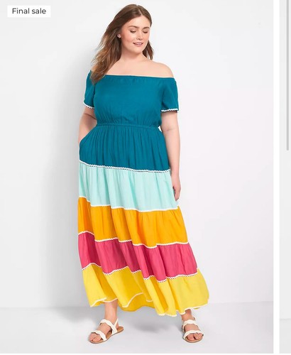 Lane Bryant Dress Off-The-Shoulder Colorblock Maxi Size 26/28 - Picture 1 of 4