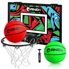AND1 Over The Door Mini Hoop 18x12 Portable Basketball Flex Rim, Two Mini Balls