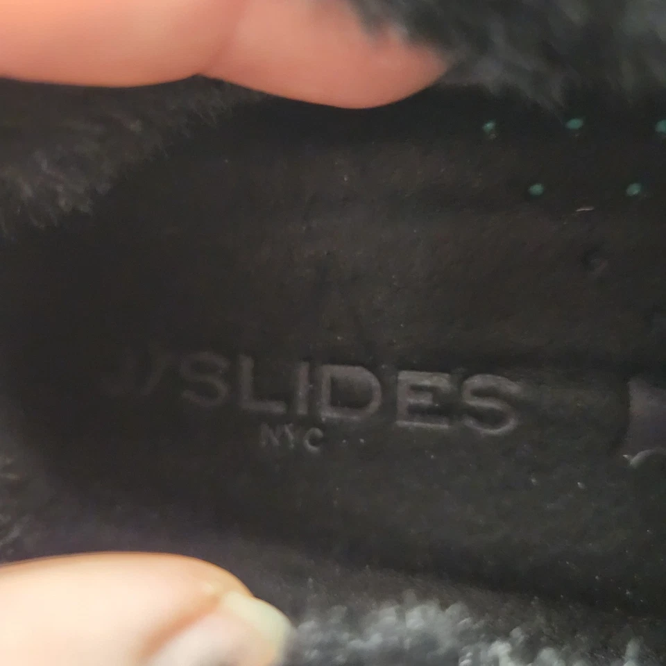 J/Slides NYC Women's Black Suede Faux Fur Platform Slip On Sneakers Shoes 10 - Image 3 of 4