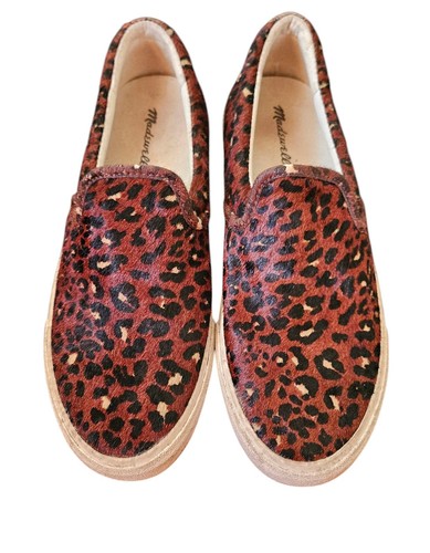 Madewell Women's Real Fur Slip On Shoes Size 8 Cheetah Print Calf Hair Men’s 6.5 - Picture 1 of 5