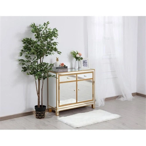 Elegant Decor Reflexion 2-Drawer Solid Wood and MDF Nightstand in Gold - Picture 8 of 8