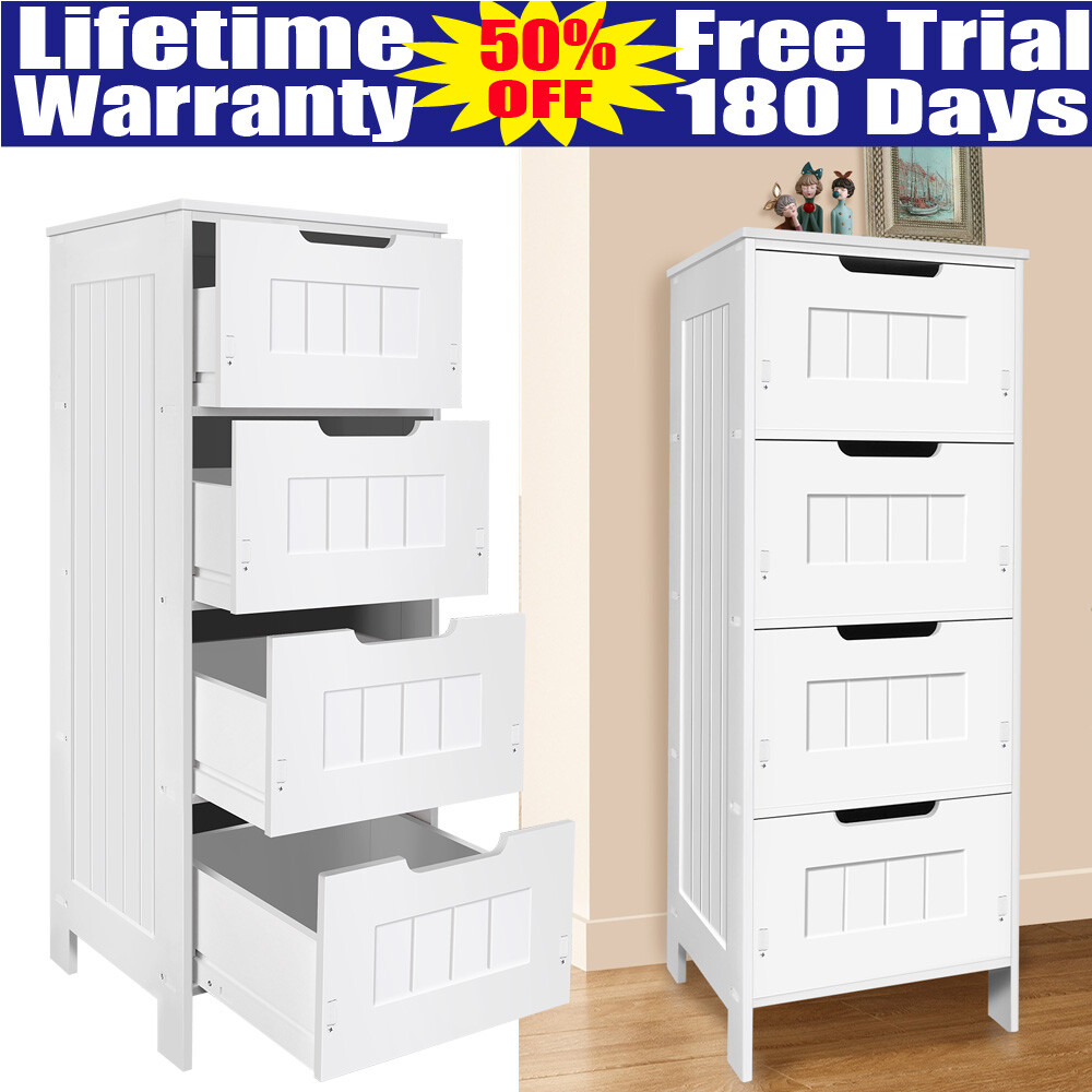 Bathroom Drawers | White 4 Drawer Storage Cabinet Cupboard Unit Free Standing