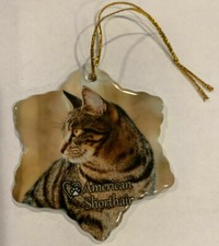 American Shorthaired Cat Porcelain Star Shaped Christmas Ornament New