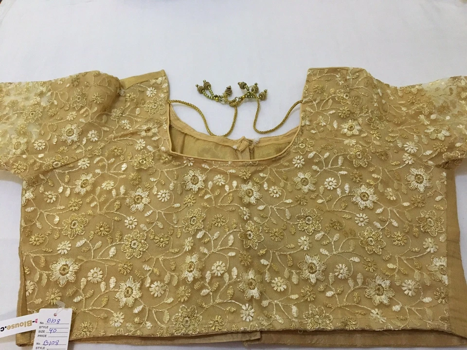 Blusa sari lista para usar, blusa compartida, choli indio talla 40 dorada Foto 3 de 4