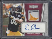 EMMANUEL SANDERS 2010 TOPPS UNRIVALED RPA RED ROOKIE LOGO PATCH AUTO RC #D 6/10
