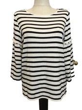 MAX STUDIO WEEKEND Black/White Stripe 3/4 Flare Sleeve Knit Top Sz S