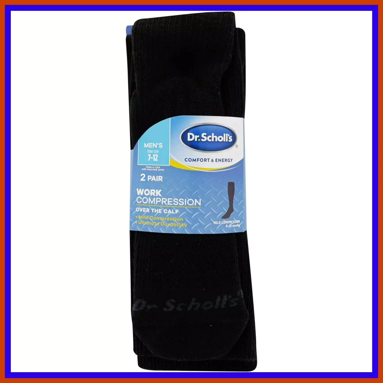 Dr. Scholls 2 PAIR Diabetes Work Compression Over the Calf Socks 7-12 Black