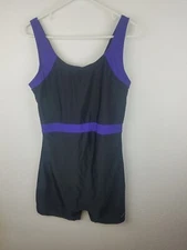Womens Sporti Unitard One Piece Swimsuit SZ18W Black Purple Trim Beach Trip  B2