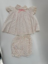 Vintage Baby Girls Dress Pink and White Dress with Bloomers Handmade 18MTHS