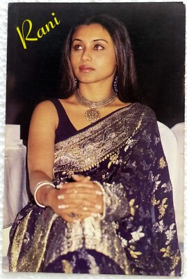 Vintage Original Rani Mukerji Bollywood Actress Postcard Elegant Black Saree