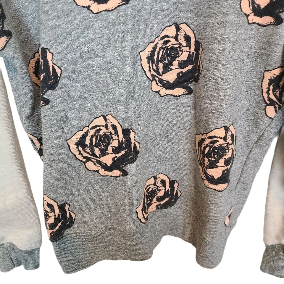 Moletom J Crew gola redonda manga longa floral top pop art cinza feminino P - Imagem 3 de 4