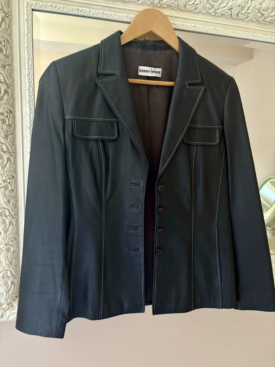 Gerry Webber Napa Leather Dark Brown Leather Jacket Size 10 - Main Image