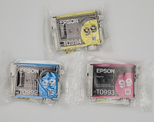 Lot of 3 Epson 99 Ink Cartridges CYAN, MAGENTA, YELLOW