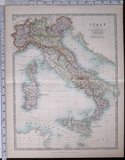 1904 LARGE MAP ITALY SARDINIA CORSICA SICILY ROME TUSCANY EMILIA PIEDMONT