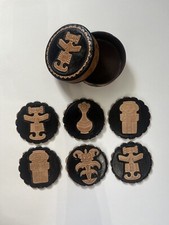 Vintage Hand tooled thick leather coasters from Columbia, set of 6