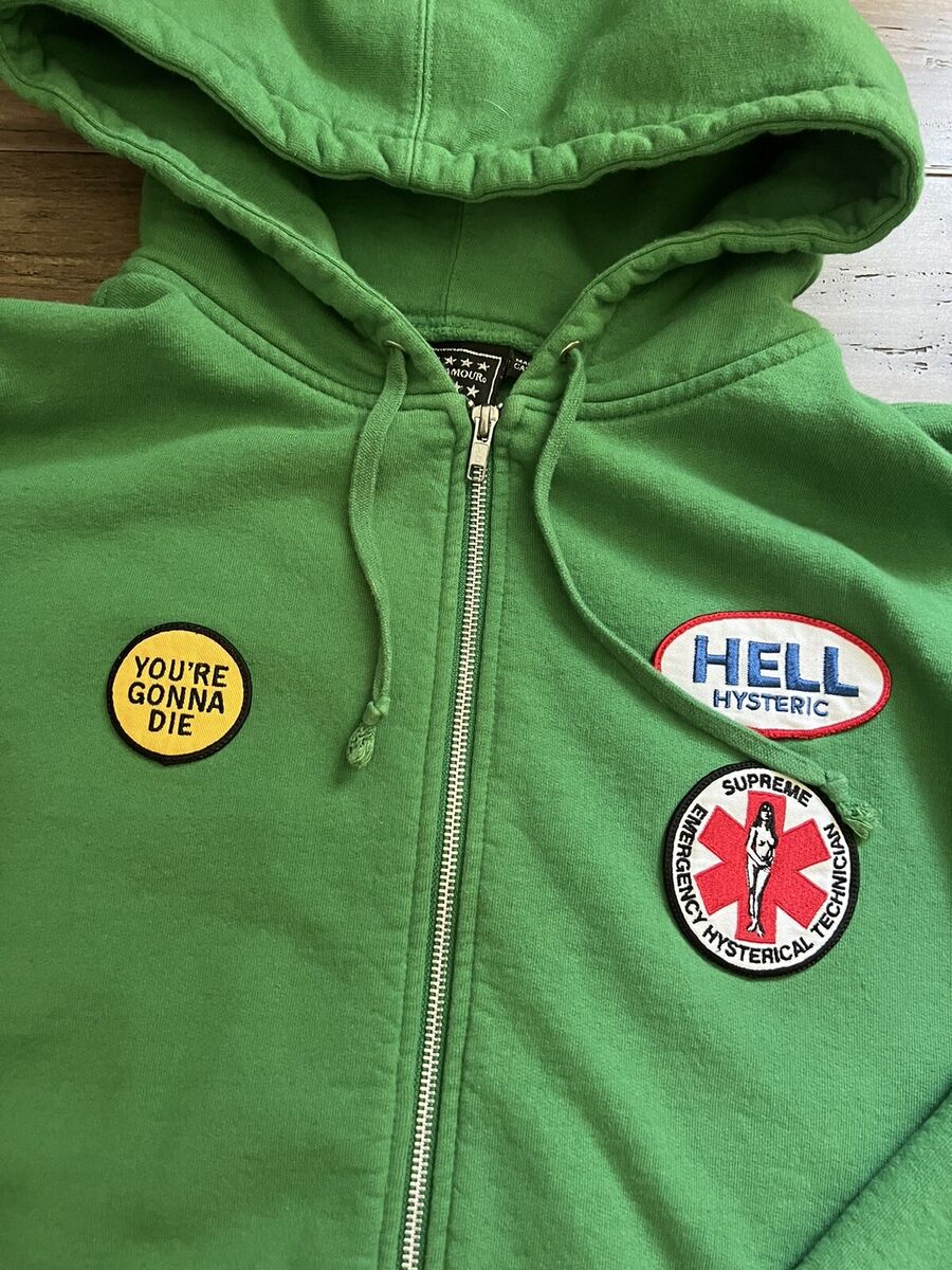 Supreme x Hysteric Glamour PATCHES GREEN Zip Up Hoodie FW17 Supreme x Hysteric Glamour PATCHES GREEN Zip Up Hoodie FW17