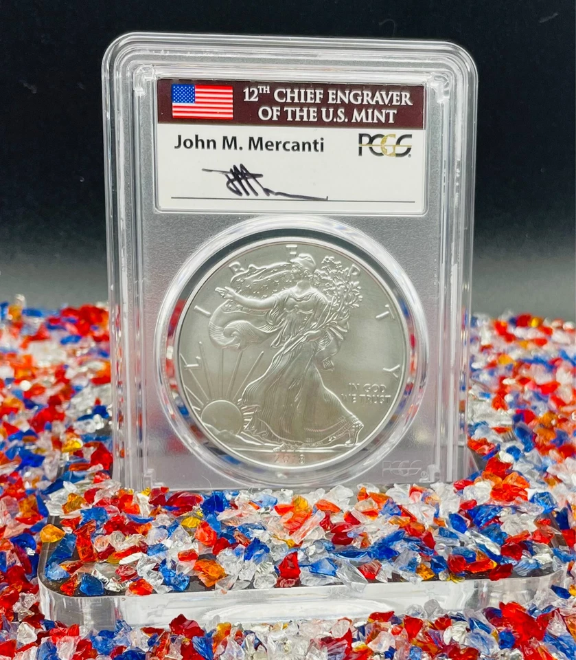 Burnished 2018 (W) $1 Silver Eagle FDOI PCGS SP70 Mercanti Signed  Mint 1 of 150 - Image 2 of 4