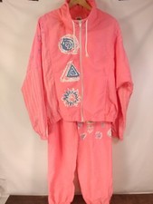 Vtg 80s 90s 2 Piece Neon HOT PINK Jogging WINDBREAKER TRACK SUIT Small Medium