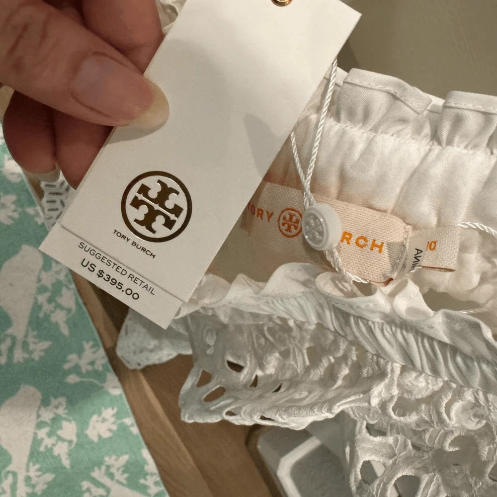 Abito a spalla nuovo con etichette Tory Burch Zoe bianco cotone taglia 10