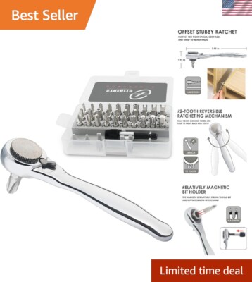 Compact 32-Piece Mini Ratchet Set with Low Profile Offset for Difficult Access