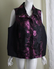 Cj Banks Sz 1x Pink Purple Floral Zip-up Vest Jacket Art-to-wear