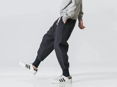 Lässige Herren Japanische Jogginghose Baumwolle Leinen Stretch Gummizug Hose Jogger - Bild 16 von 27