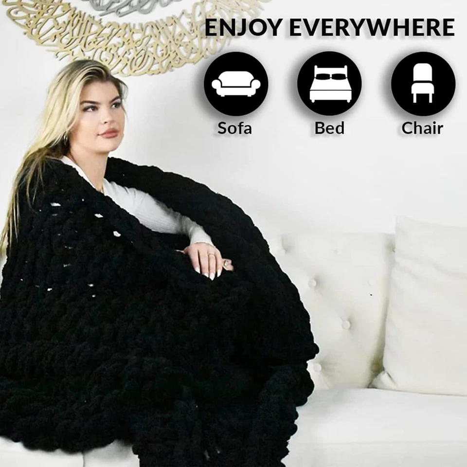 Коренастый вязаный шениль плед 50 x 60 уютный для гостиной диван, диван домашний декор - Изображение 4 из 4