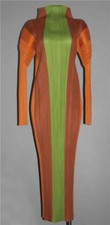 Issey Miyake PLEATS PLEASE High Neck Stripes Long Dress Wm's 5 No. PP83--JH932
