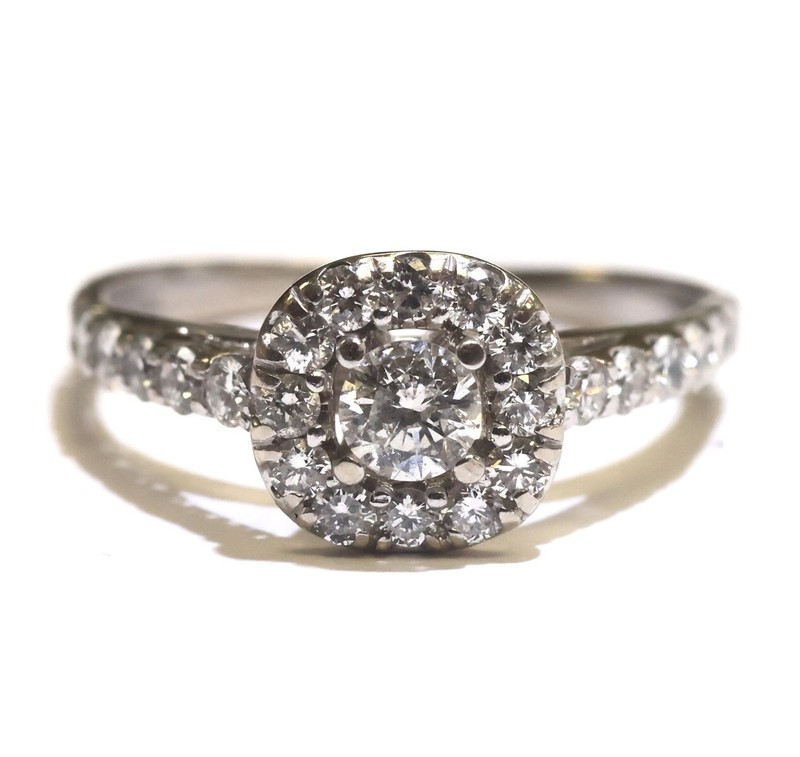 14k white gold NATURAL halo .95ct I1 H round diamond ring 3.2g engagement ring 8