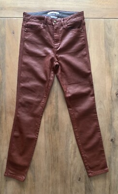 Sam Edelman Stiletto Jeans Womens 27x27 Red Waxy Coated Denim Skinny Ankle Moto