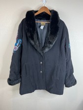 Bob Mackie Wearable Art Women Faux Fur Jacket Large Rooster Black Embroidered