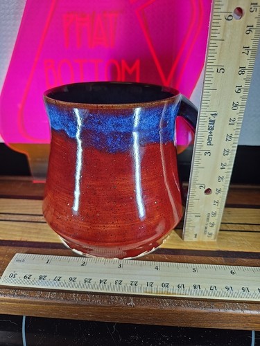 Phatbottompottery Electric Blue On Firebrick Red Handmade Pottery Mug - Picture 9 of 9