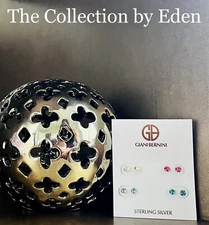 Giani Bernini Earrings- Sterling Silver Pink Blue Cubic Zirconia Studs Set 4