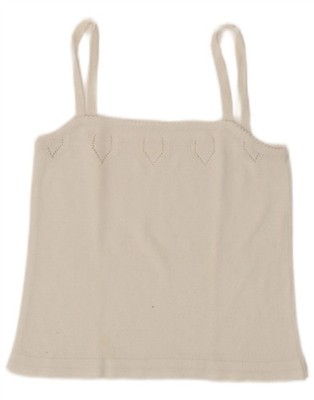 Vintage Damen Crop Strick Trägertop UK 4 XS weiß CJ02