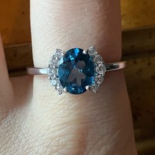 Genuine London Blue Topaz Sterling Silver Ring Size 8.75