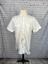 NET JETS BY Brooks Brothers White 17 1/2 Slim Fit Short Sleeve Pilot Shirt NWT