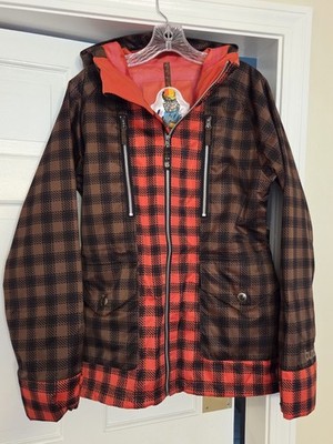 Burton Womens 3L Zephyr Jacket Shell Brown Orange Large Waterproof Dry Ride Ski