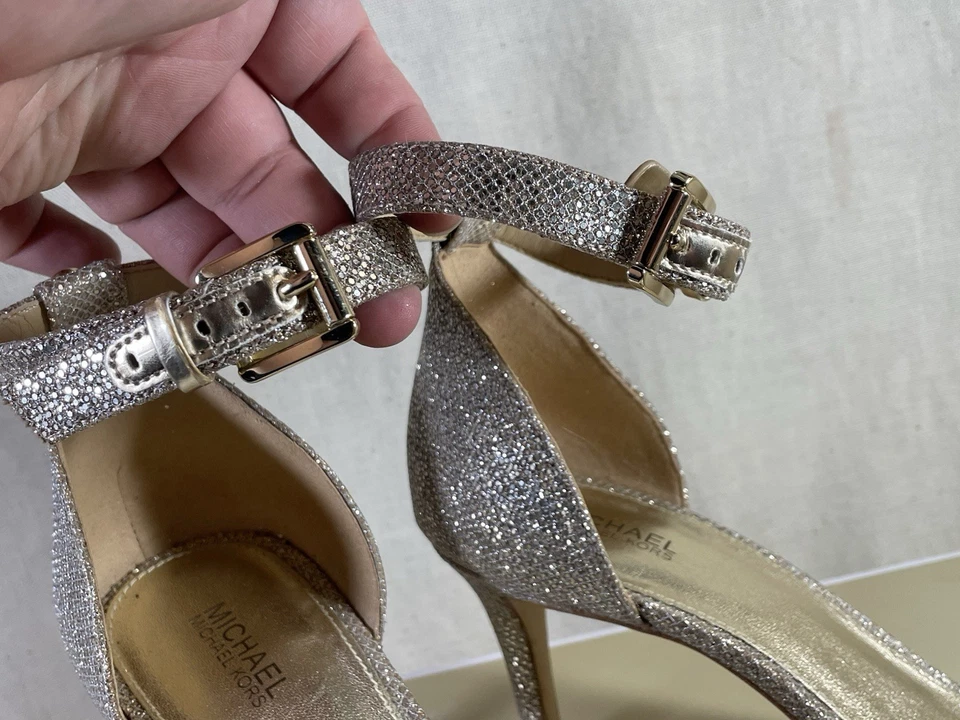 Michael Kors Sienna Mid Glitter Sandals Silver/Sand 8.5M – With Box, Used#005 - Image 4 of 4