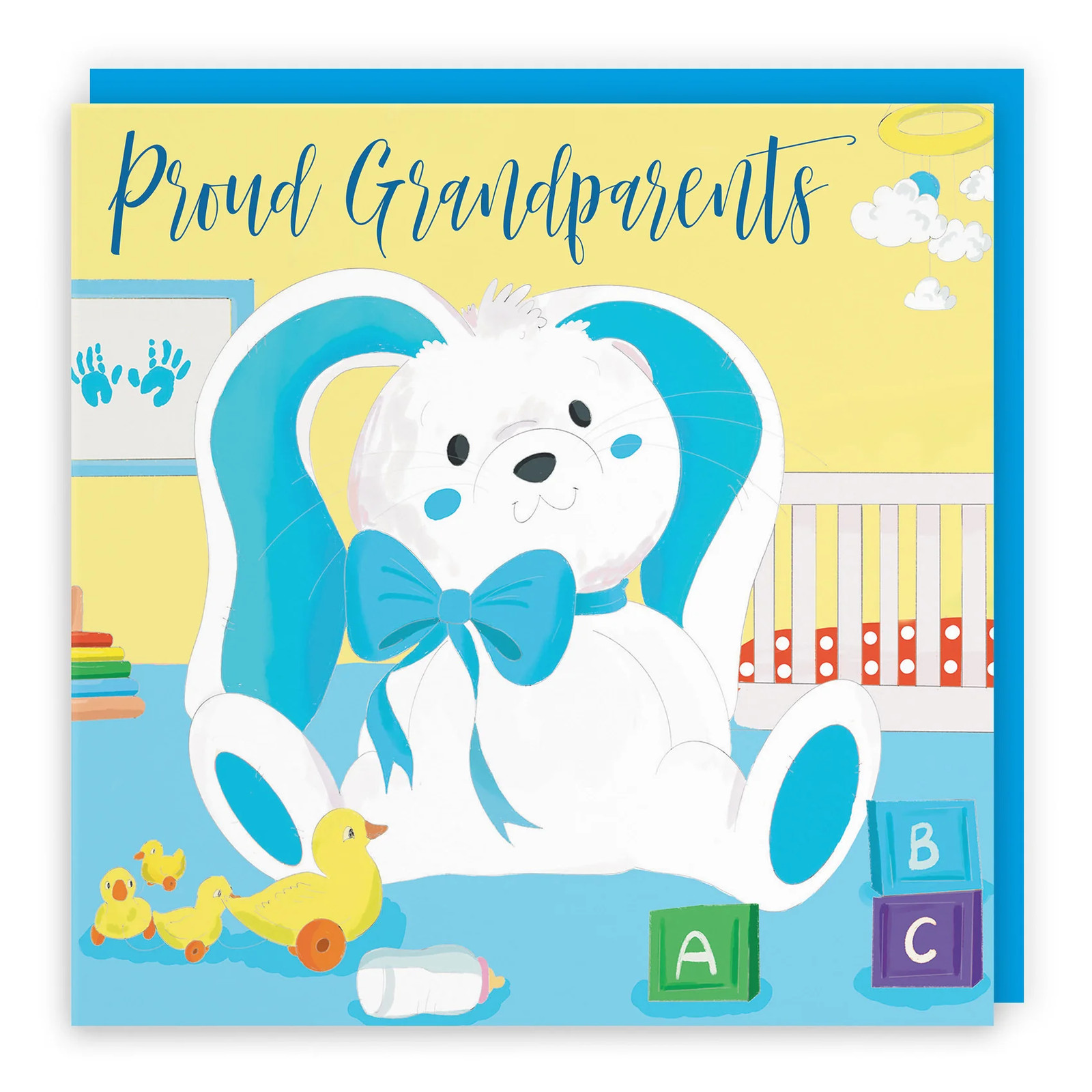 Proud Grandparents New Baby Card Blue Rabbit Classic