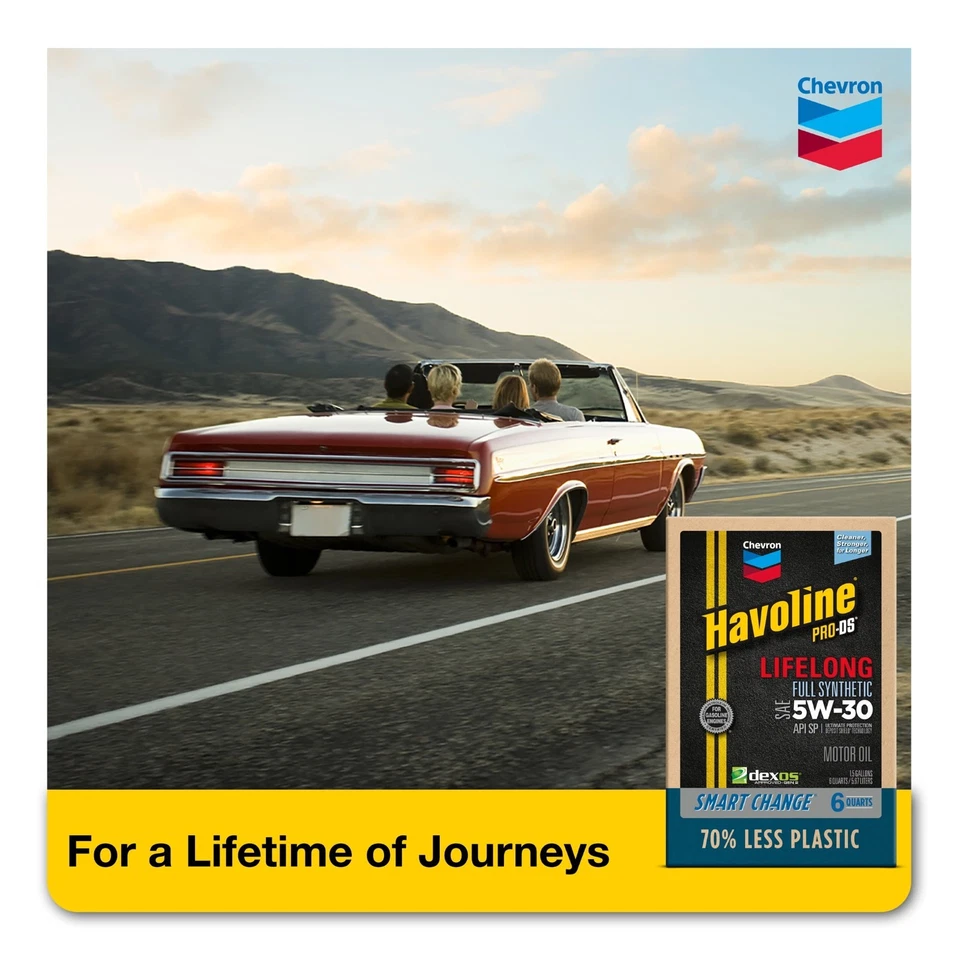 Paquete de 2 aceites de motor totalmente sintéticos Chevron Havoline de por vida 5W-30, 6 cuartos de galón Foto 3 de 4