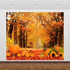 1 PC Fall Thanksgiving Backdrop Autumn Forest Pumpkin Friendsgiving 10x8ft