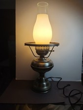 Vintage Silver Color Hurricane Lamp With Frosted Chimney No Lamp Shade 17.5"