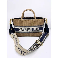 Christian Dior Wicker Large Basket Bag with Crossbody Strap