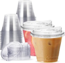 9 oz Clear Plastic Cups with Strawless-Sip-Lids, 25 Sets Disposable Cups Plastic