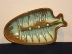 Frankoma Pottery Fish Bone Ashtray T8 Green & Brown Color 7 in Long